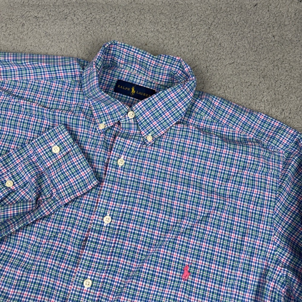 Polo Ralph Lauren Shirt Mens LT Button Down Long Sleeve Check Pink Pony